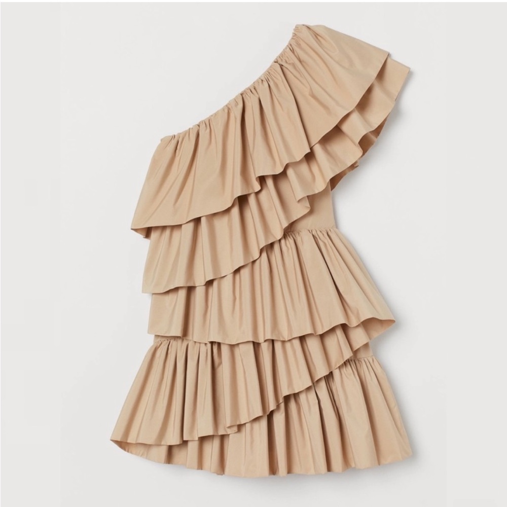 H&M Conscious Exclusive Ruffled One Shoulder Cocktail Mini Dress Holiday - Picture 4 of 14